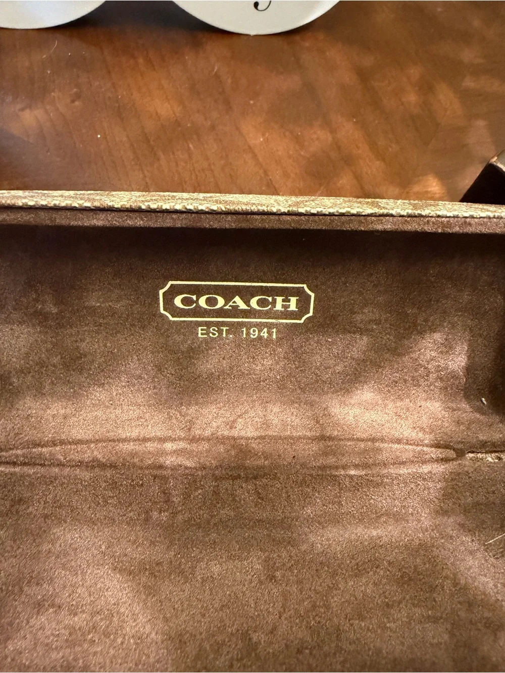 Coach Sunglasses Case in Brown Velvet with Gold Logo
